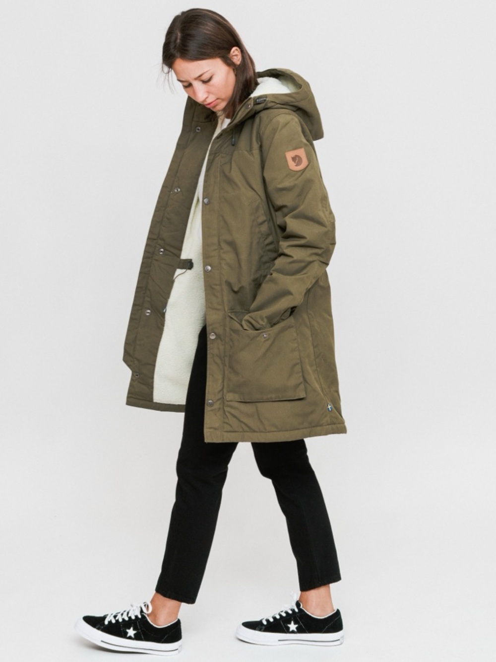 Fjallraven Greenland parka women’s XS fleece lined green jacket fjällräven